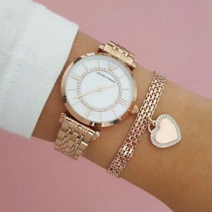 Emporio Armani AR1909 women’s watch close-up on wrist