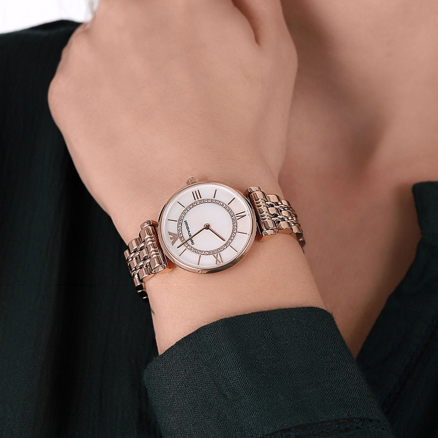 Emporio Armani AR1909 Gianni T-Bar ladies watch full wrist shot