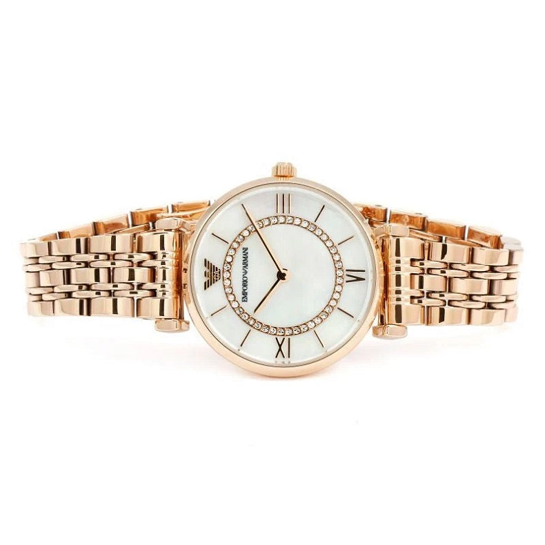 Emporio Armani AR1909 women’s rose gold watch with mother-of-pearl dial
