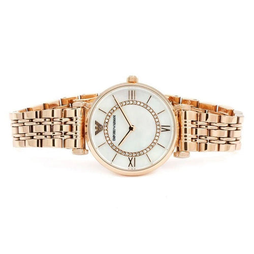 Emporio Armani AR1909 women’s rose gold watch with mother-of-pearl dial