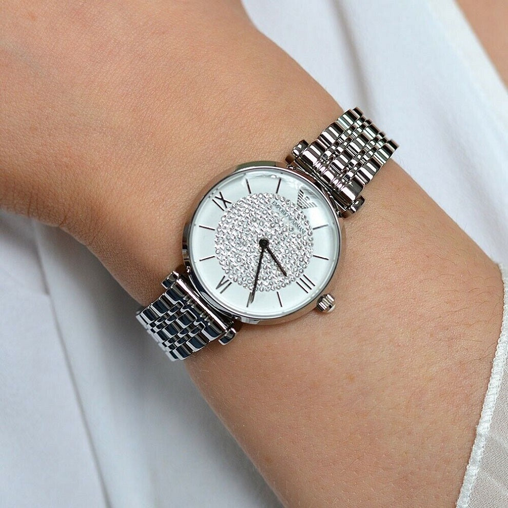 Emporio Armani AR1925 ladies watch close-up on wrist