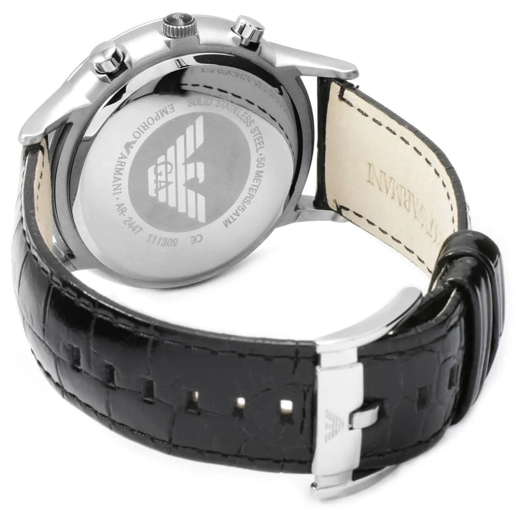 Emporio Armani AR2447 leather watch caseback view
