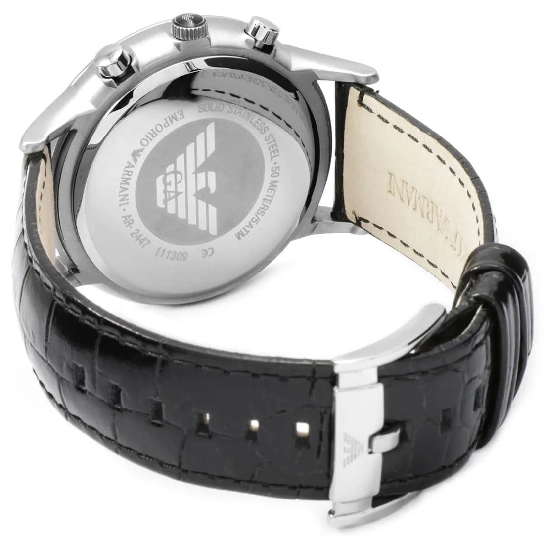 Emporio Armani AR2447 leather watch caseback view