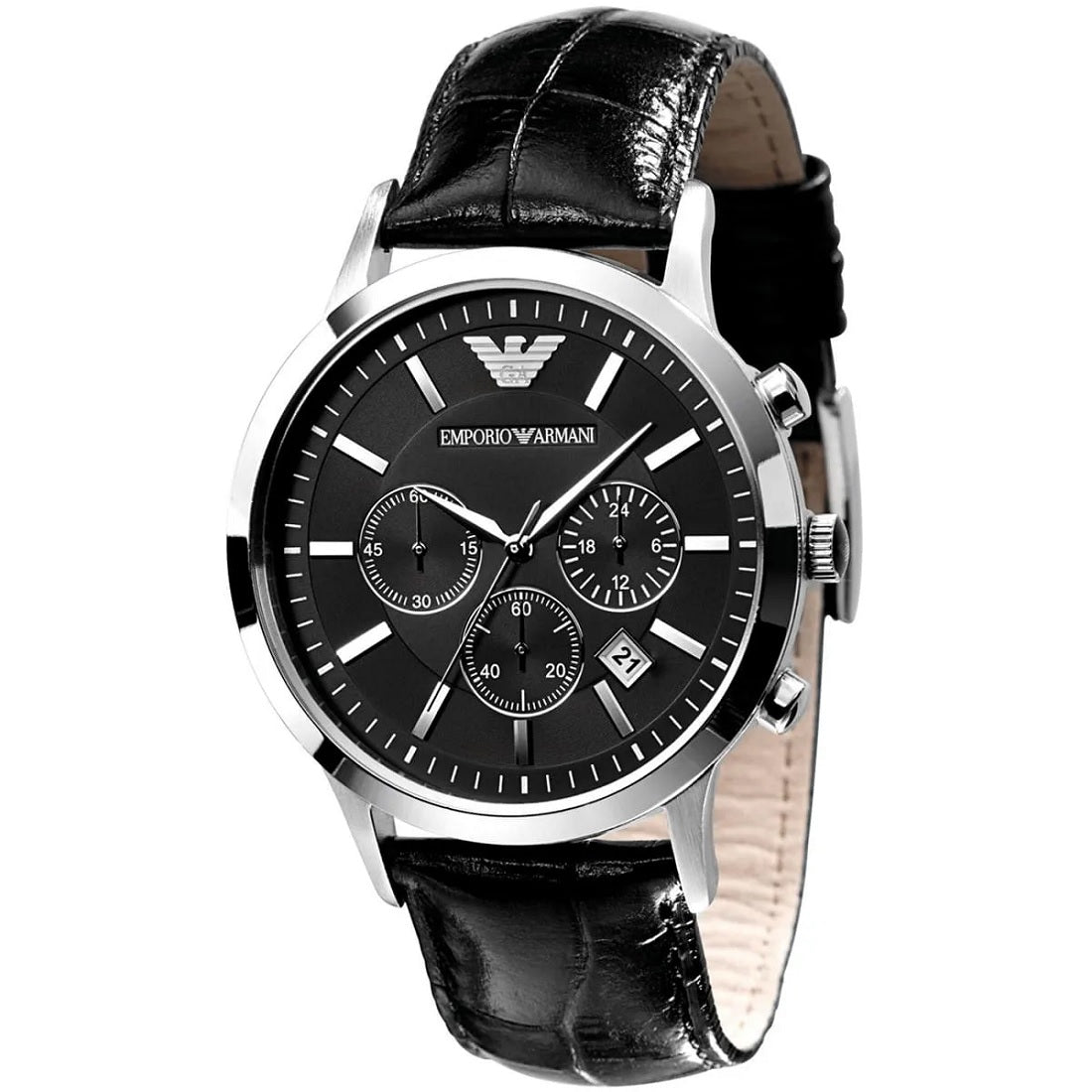 Emporio Armani AR2447 black face watch close-up