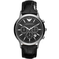 Emporio Armani AR2447 Renato watch front view with black dial and silver case