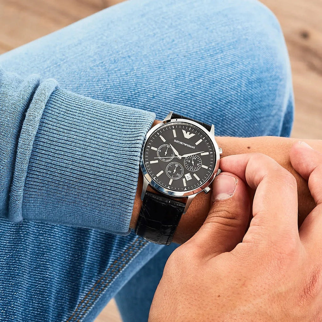 Emporio Armani AR2447 black strap watch on wrist