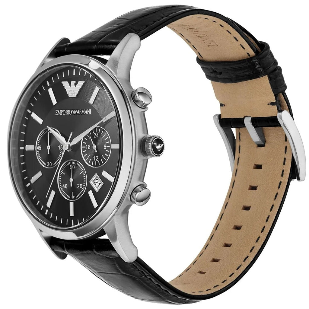 Emporio Armani AR2447 side view with black strap and silver case