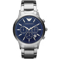 Emporio Armani AR2448 Renato chronograph watch front view with blue dial