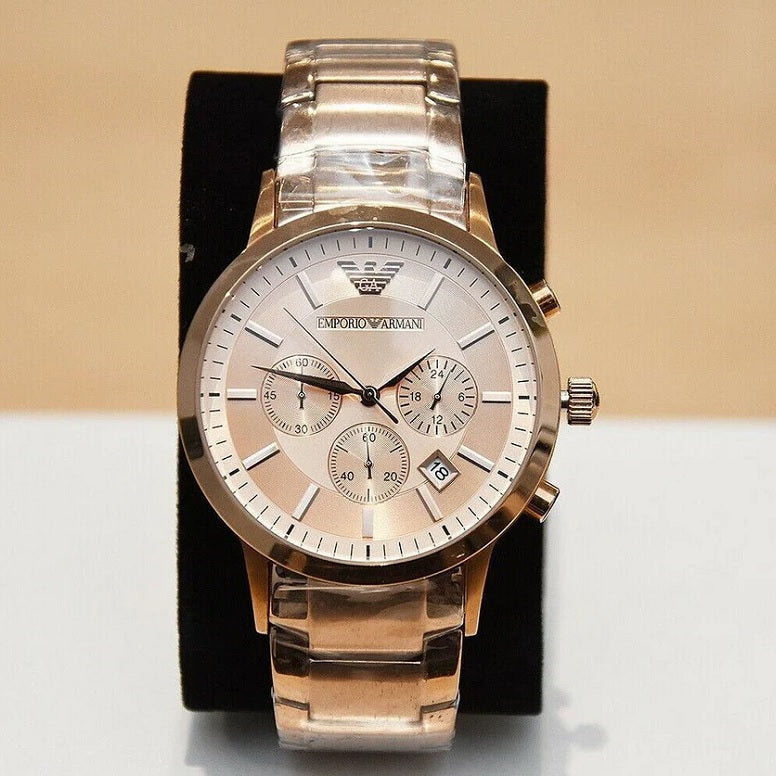 Emporio Armani AR2452 rose gold watch on pillow