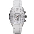 Emporio Armani AR5859 Sportivo chronograph watch front view with white strap