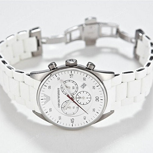 Emporio Armani AR5859 men’s watch with white strap and white dial