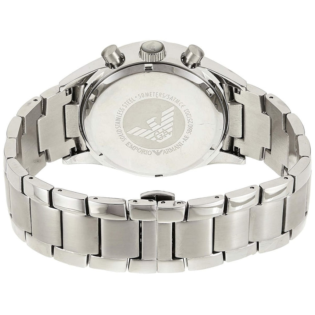 Emporio Armani AR5860 silver strap watch caseback view
