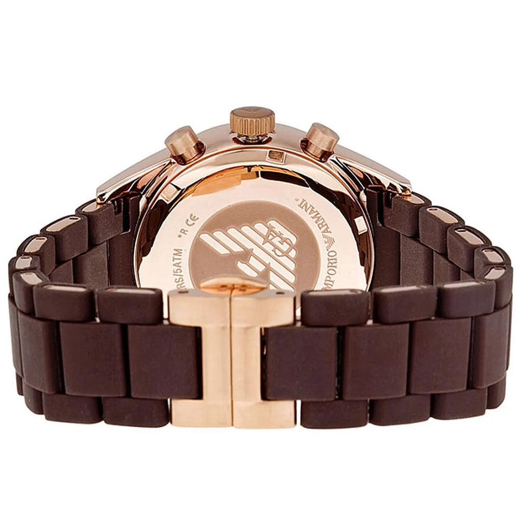 Emporio Armani AR5890 brown strap watch back view