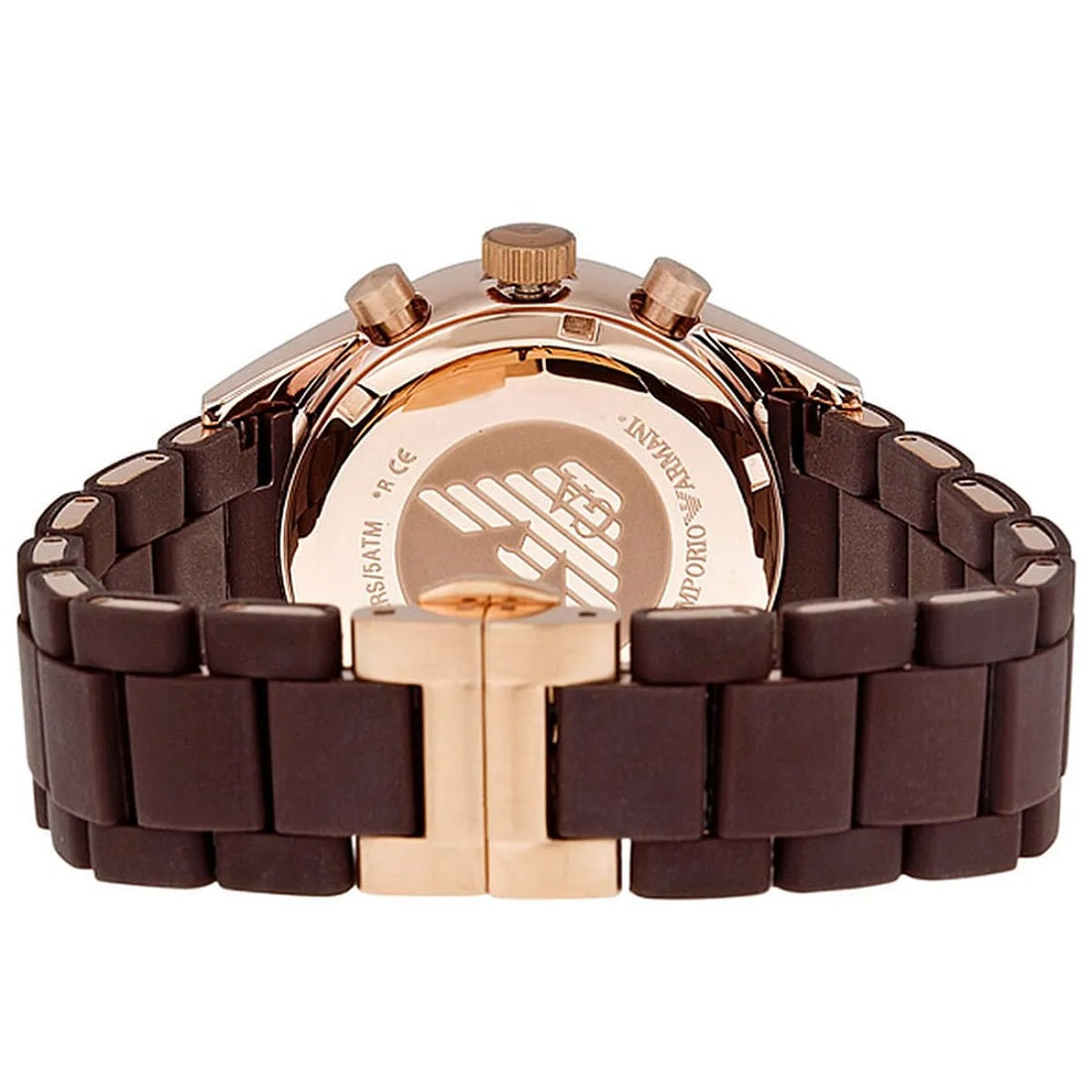 Emporio Armani AR5890 brown strap watch back view
