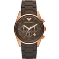 Emporio Armani AR5890 Sportivo watch front view with brown strap and rose gold case