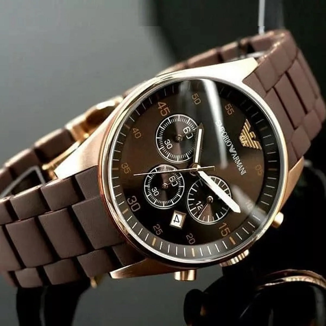Emporio Armani AR5890 men’s watch with brown strap and rose gold case