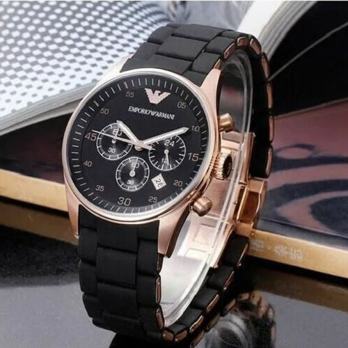 Emporio Armani AR5905 men’s watch with black strap and rose gold case