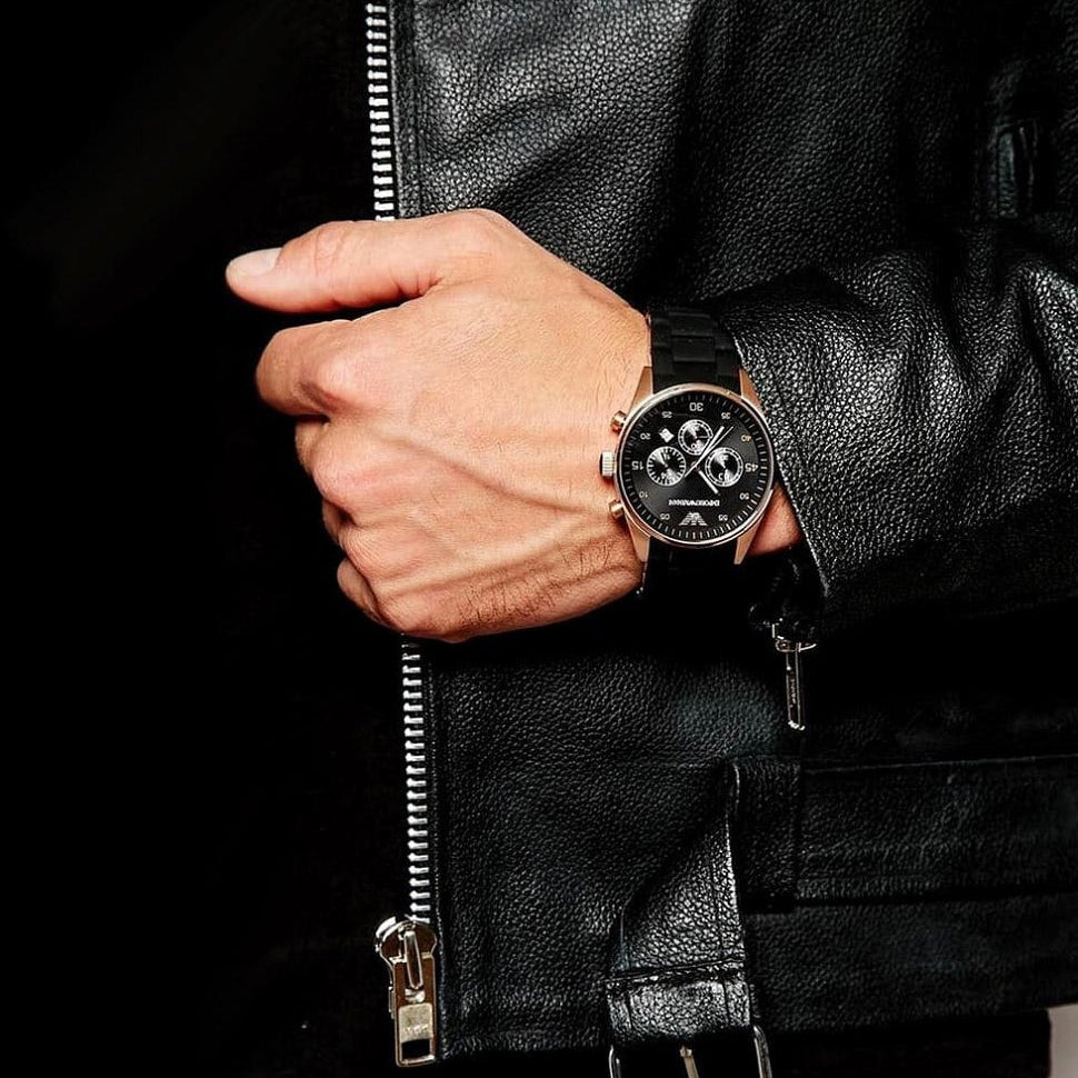 Emporio Armani AR5905 rose gold case watch on wrist
