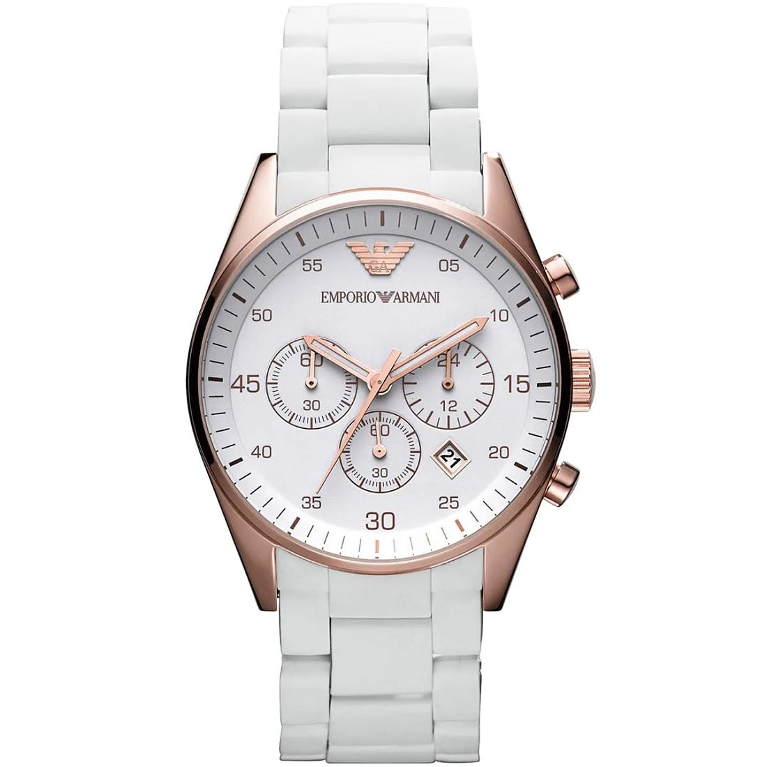 Emporio Armani AR5919 Sportivo white dial close-up with gold case
