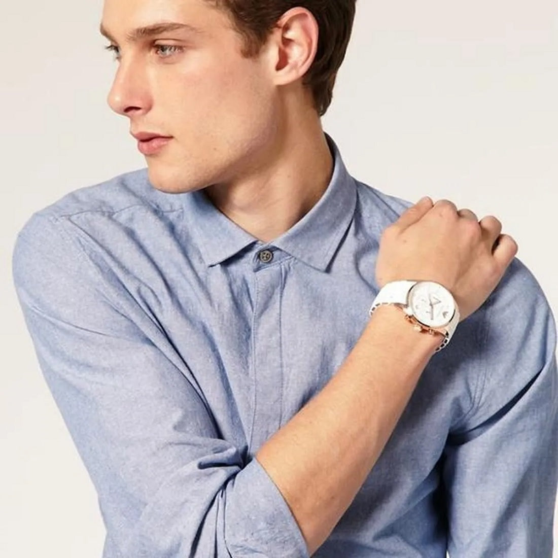 Emporio Armani AR5919 white dial watch full view on wrist