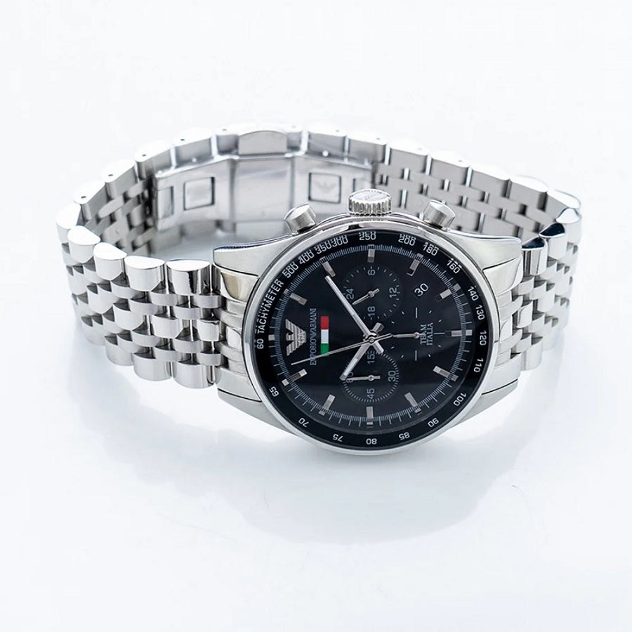 Emporio Armani AR5983 men’s watch with silver strap and black dial