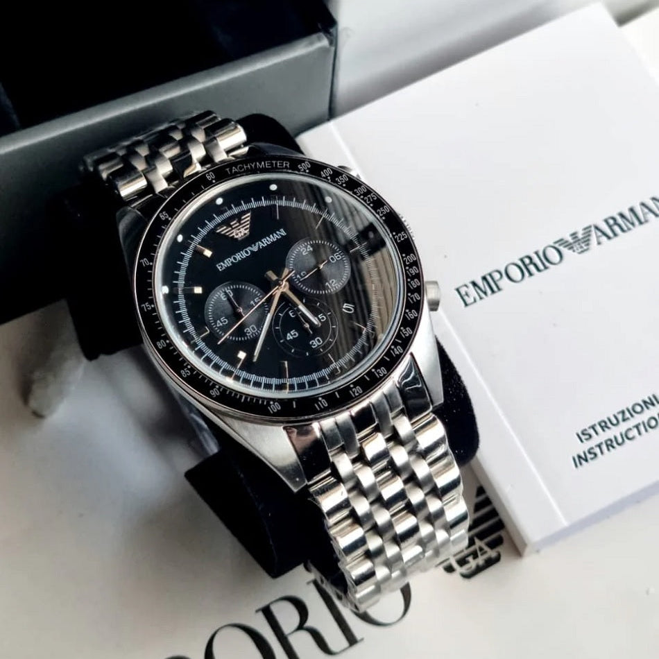 Emporio Armani AR5988 watch on branded pillow