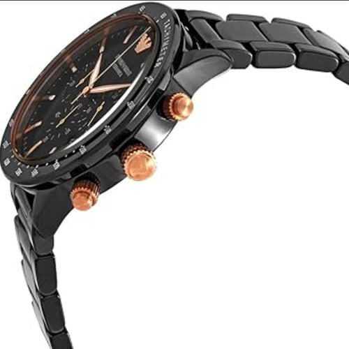 Emporio Armani AR70002 black ceramic watch angled view