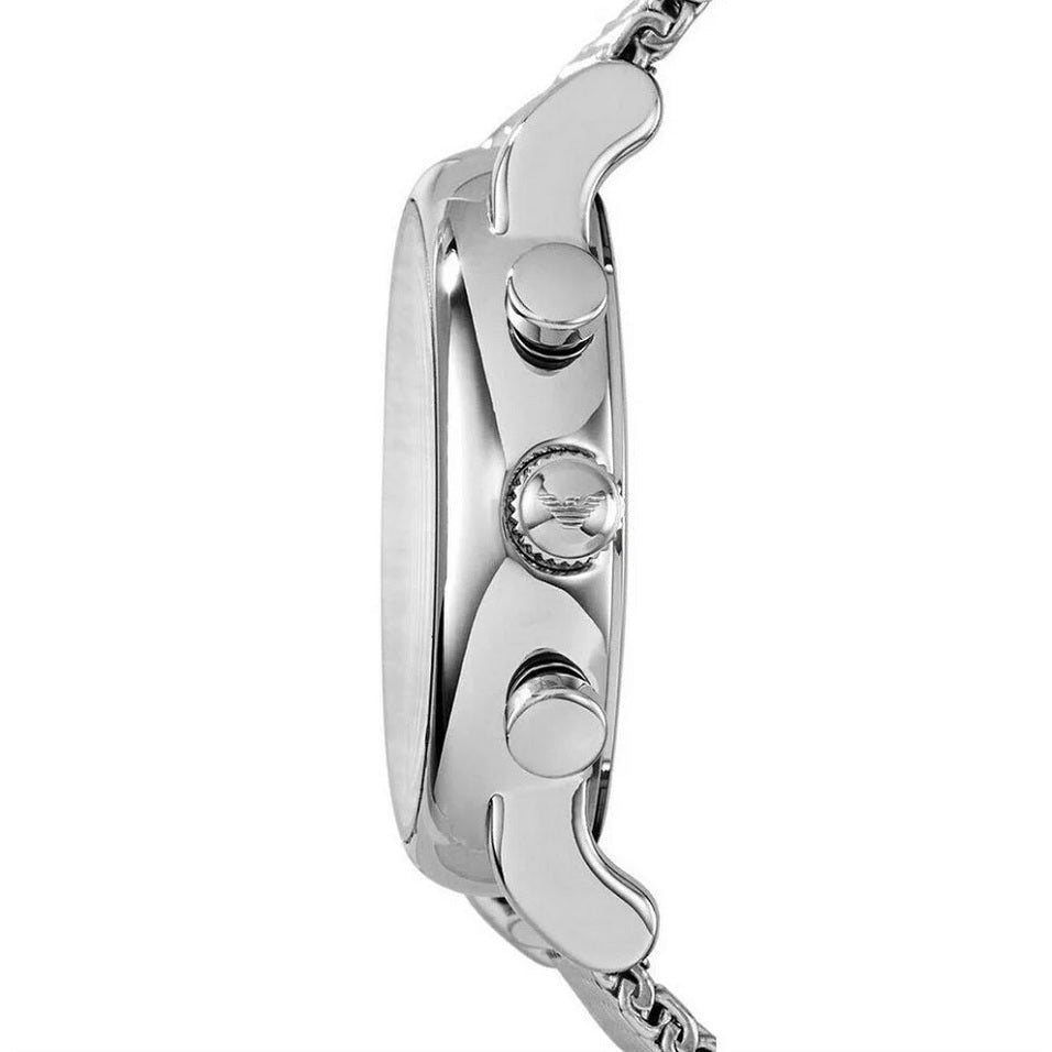 Emporio Armani AR1808 silver watch side view with black dial