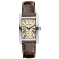 Emporio Armani AR0154 Classic rectangular watch front view with beige dial