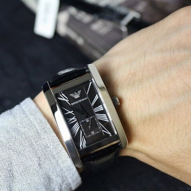 Emporio Armani AR0143 rectangular watch on wrist