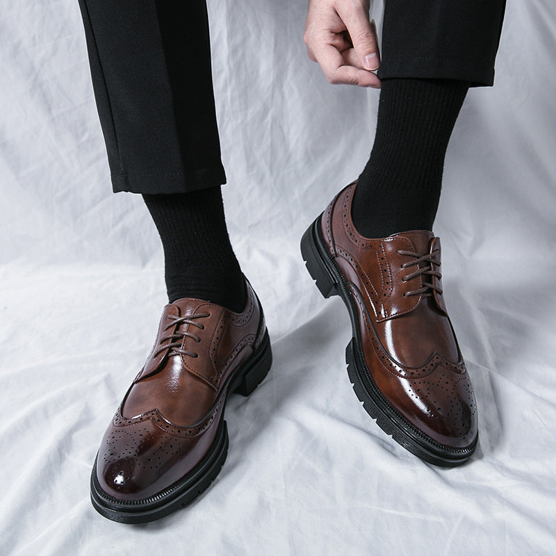 Kenike men's formal leather shoes brogue detail