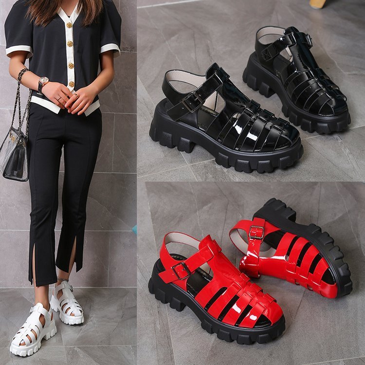 Kenike platform Roman sandals mid heel side profile