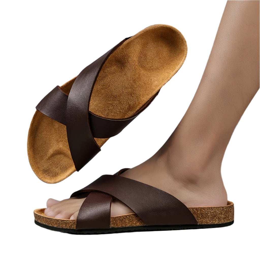 Kenike unisex cork cross strap comfort slides front view