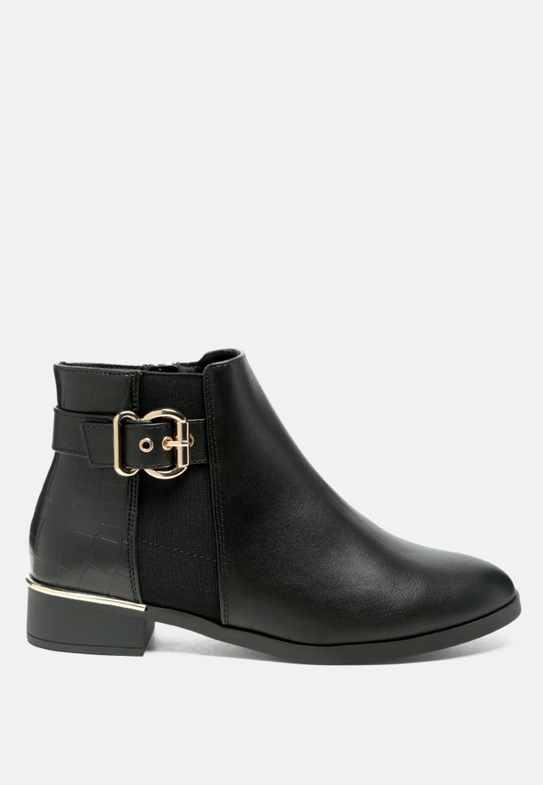 Kenike black Frothy buckled croc detail ankle boots variant