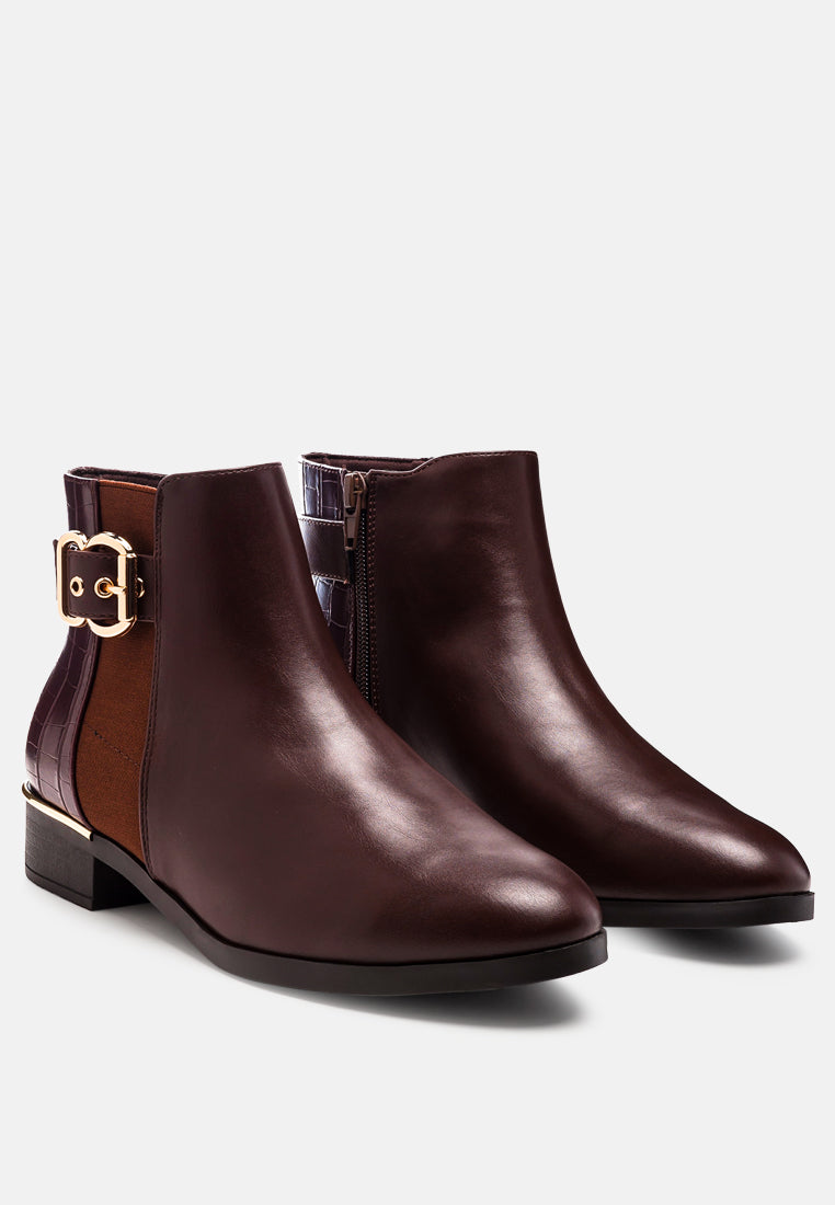 Kenike brown croc detail ankle boots buckle close-up