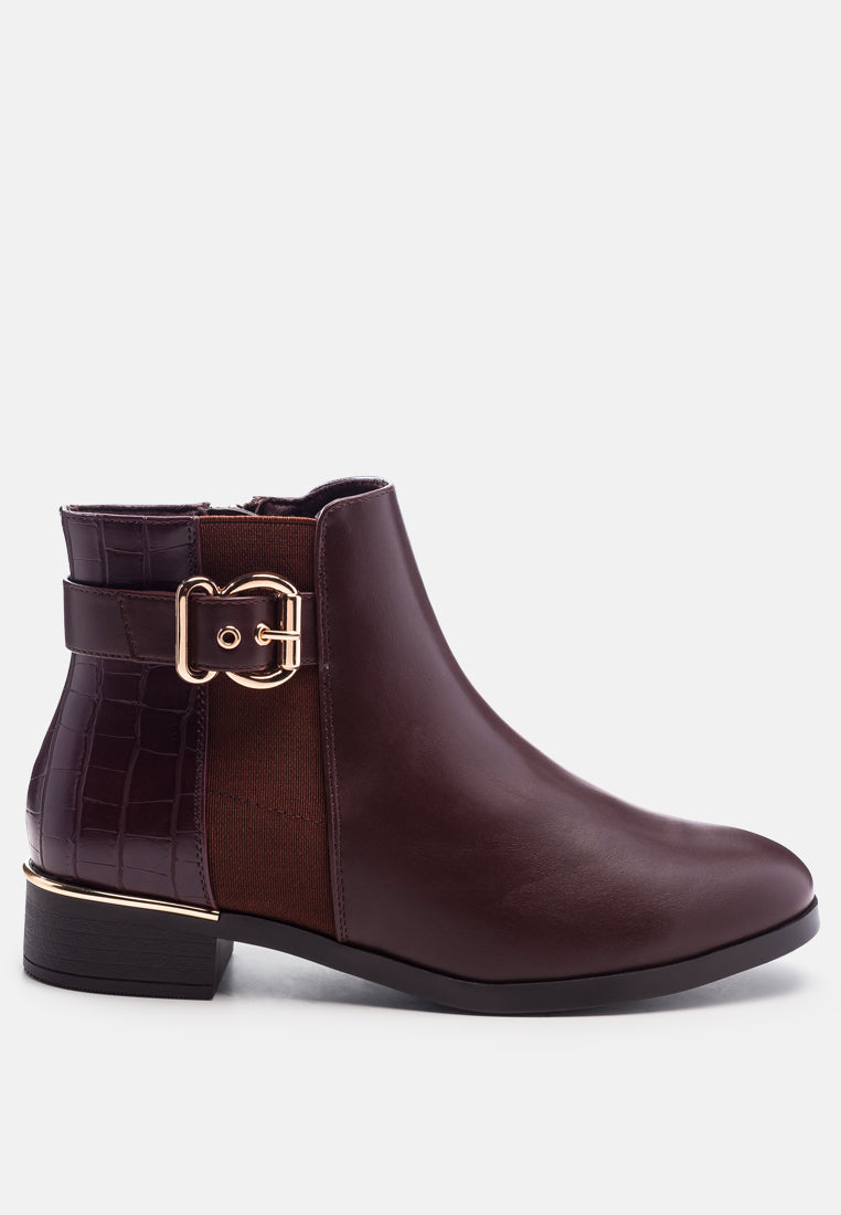 Kenike brown Frothy buckled croc detail ankle boots variant