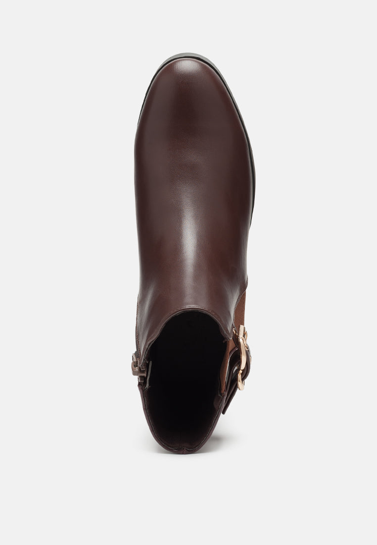Kenike brown buckled croc ankle boots heel detail