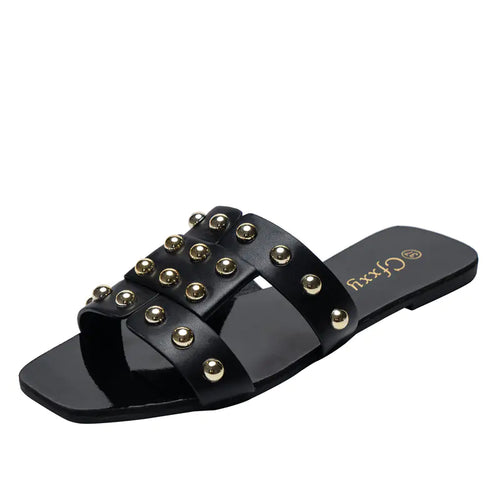 Kenike black fashion rivet flat sandals size 42 variant