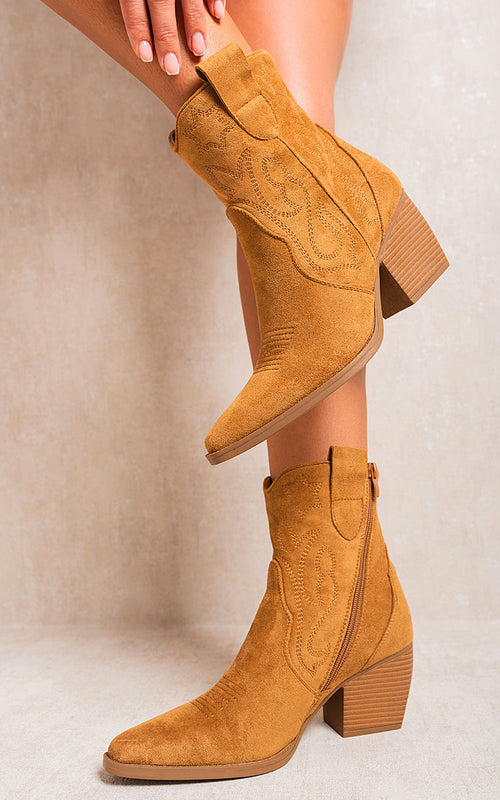 Kenike camel suede cowboy ankle boots variant