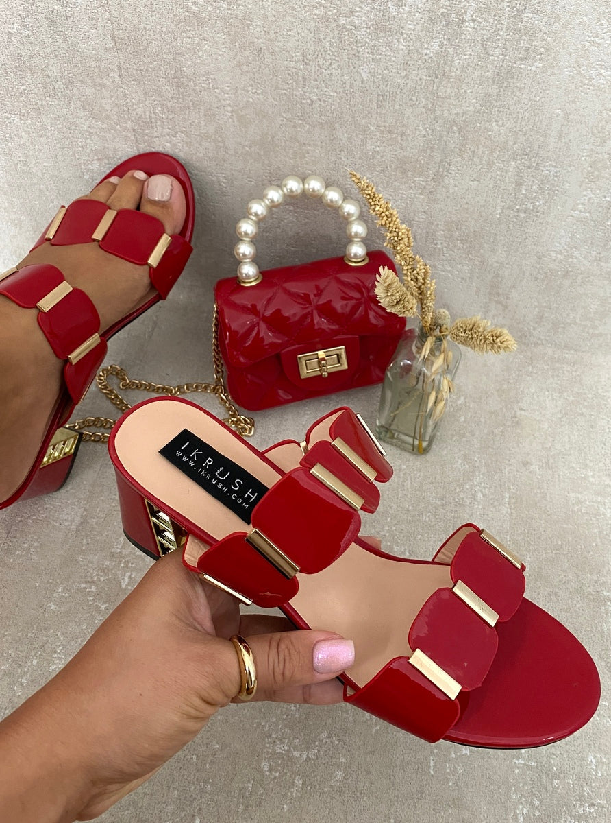 Kenike square stud block heels side profile