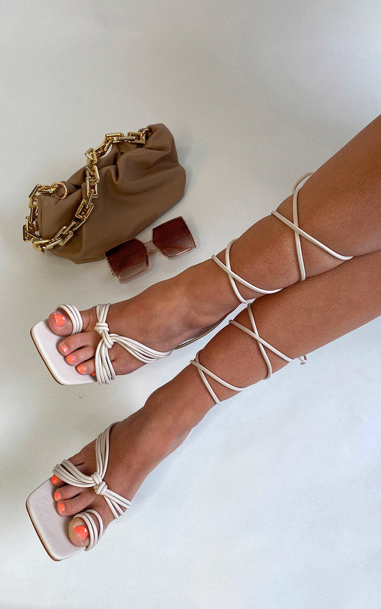 Kenike strappy lace-up heels final detail view