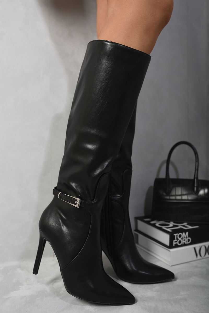 Kenike black side zip stiletto boots variant