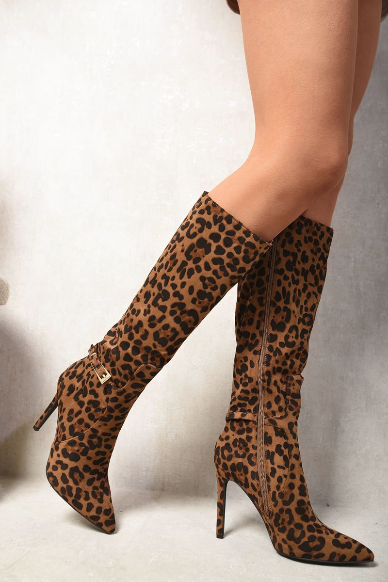 Kenike leopard side zip stiletto boots variant