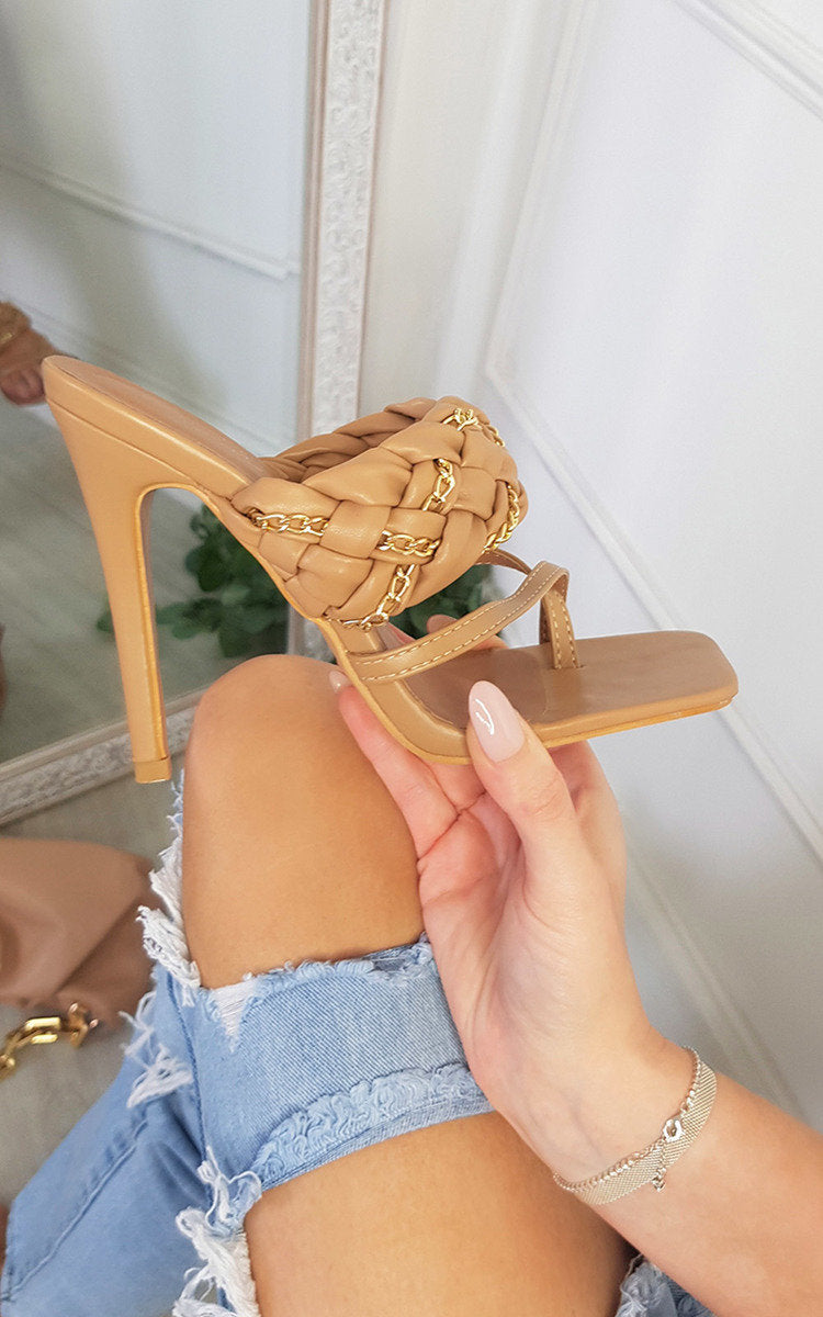 Kenike mocha mule with braided upper and chain detail