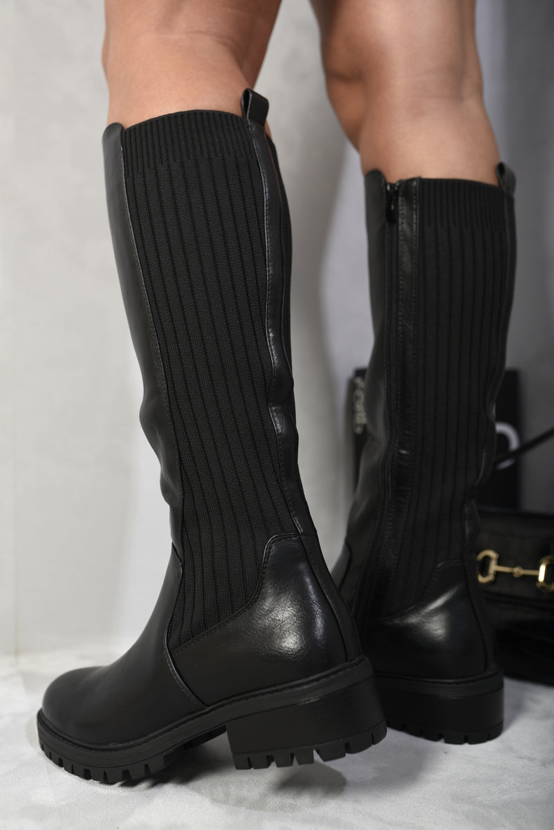 Kenike black knee high boots side profile