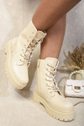 Kenike beige zip lace-up chunky biker boots variant