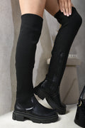 Kenike black knitted platform over-the-knee boots variant