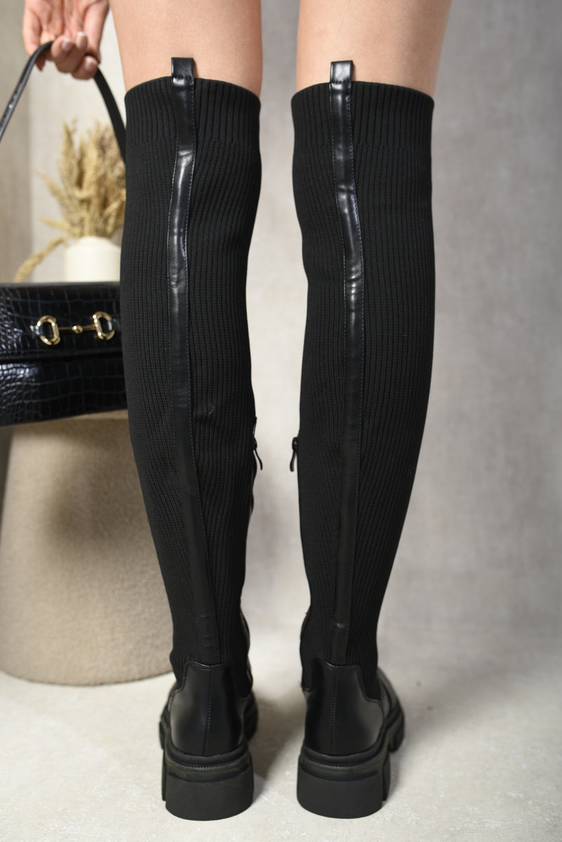 Kenike black knitted over-the-knee boots platform sole detail