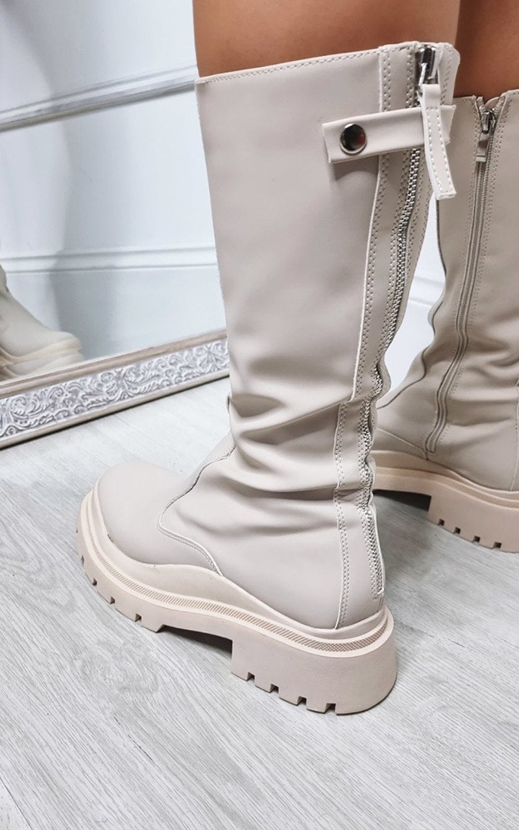 Kenike cream chunky platform boots side profile