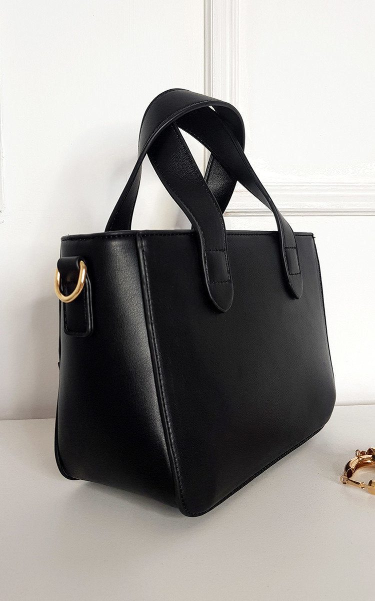 Kenike faux leather chain detail bag in black front view